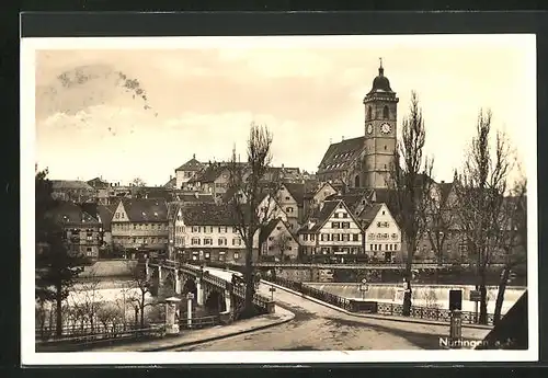 AK Nürtingen a. N., Rathaus und Neckarbrücke