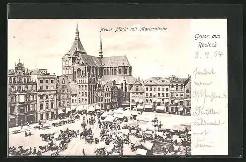 AK Rostock, Neuer Markt mit Marienkirche