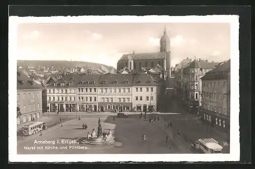 AK Annaberg i. Erzgeb., Markt mit Kirche und Pöhlberg