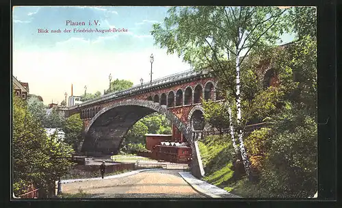 AK Plauen i. V., Blick nach der Friedrich-August-Brücke