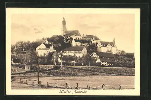 AK Andechs, Ortsansicht mit Kloster