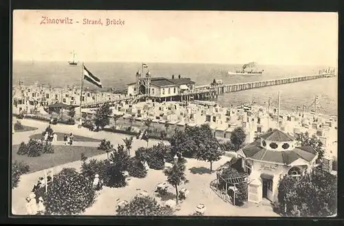 AK Zinnowitz, Strand mit Brücke