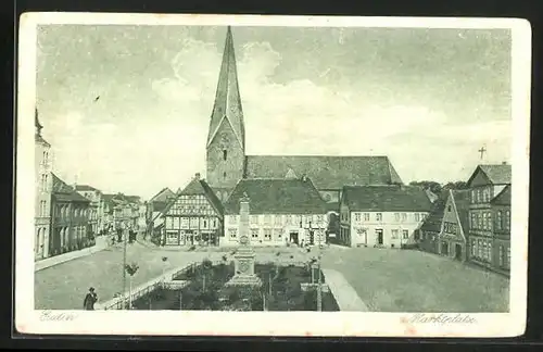 AK Eutin, Marktplatz mit Kirche und Geschäft