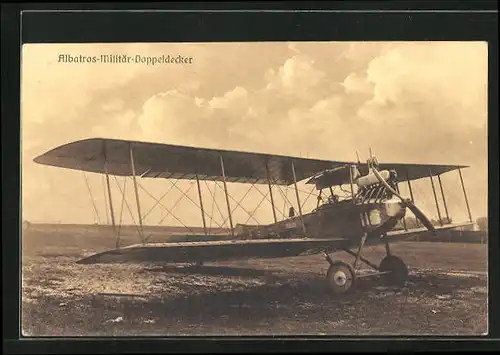 Foto-AK Sanke Nr.: Albatros-Militär-Doppeldecker-Flugzeug auf der Startpiste