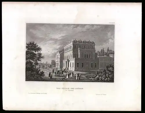 Stahlstich Kassel, Palais der Stände, aus Kunstanstalt des Bibl. Inst. Hildburghausen um 1850, 17 x 23cm