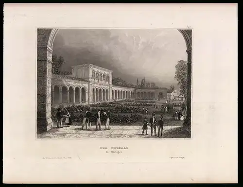 Stahlstich Kissingen, Kursaal mit Grünanlage, aus Kunstanstalt des Bibl. Inst. Hildburghausen um 1850, 18 x 24cm