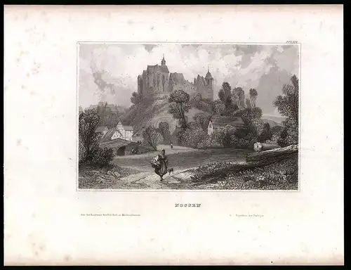 Stahlstich Nossen, Dorf unterhalb Burg, aus Kunstanstalt des Bibl. Inst. Hildburghausen um 1850, 19 x 24cm