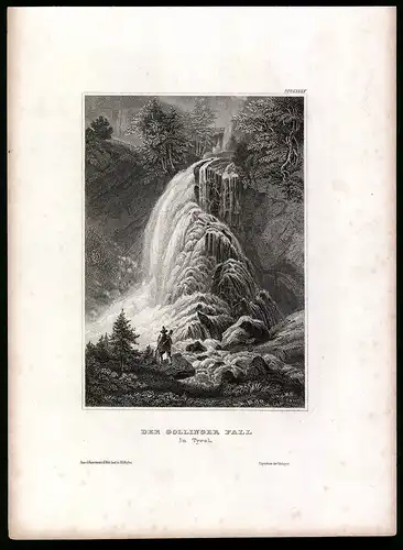Stahlstich Golling /Salzach, Gollinger Fall in Tirol, aus Kunstanstalt des Bibl. Inst. Hildburghausen um 1850, 19 x 25cm
