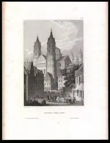 Stahlstich Worms, Der Dom, aus Kunstanstalt des Bibl. Inst. Hildburghausen um 1850, 19 x 24cm
