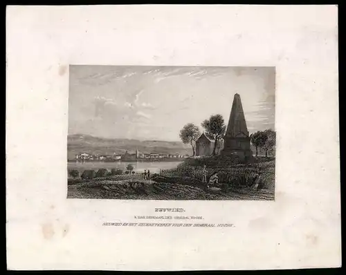 Stahlstich Neuwied, Denkmal des General Hoche, Stahlstich um 1880, 14 x 17cm