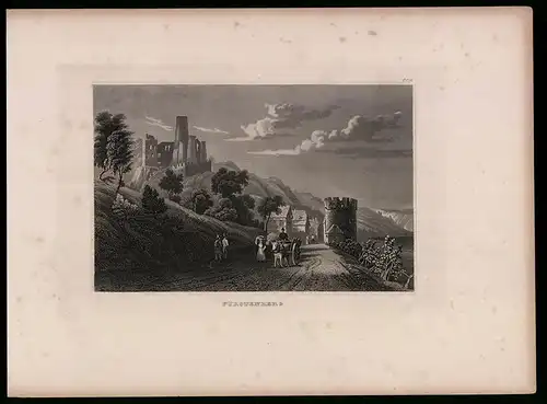 Stahlstich Fürstenberg, Strassenpartie mit Ruine, Stahlstich um 1880, 19 x 25cm