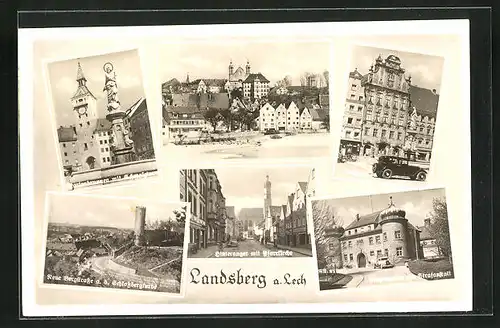 AK Landsberg a. Lech, Panorama, Rathaus und Hinteranger mit Pfarrkirche