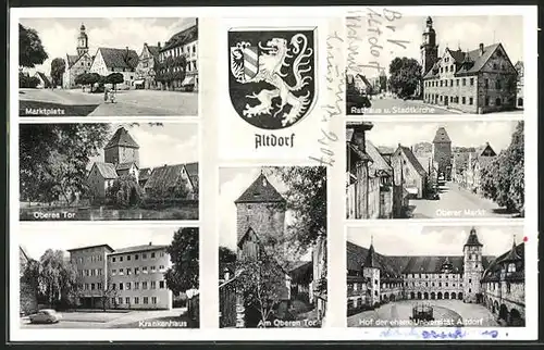 AK Altdorf, Marktplatz, Krankenhaus, Oberer Markt und Wappen