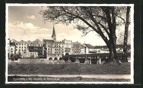 AK Wasserburg a. Inn, Innpartie mit Brückenkopf