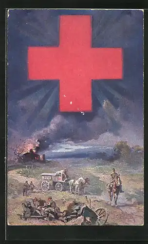 Künstler-AK Rotes Kreuz über dem Schlachtfeld