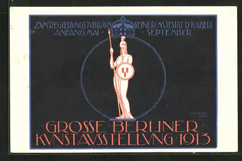 Künstler-AK Berlin, Grosse Kunstausstellung 1913, Standbild Göttin Athena