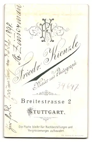 Fotografie Friedr. Kienzle, Stuttgart, Breitestr. 2, Portrait blondes Fräulein im prachtvollen Kleid