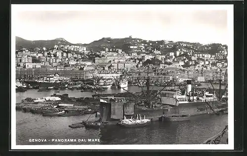 AK Genova, Panorama dal Mare, Schiffe im Hafen