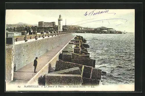 AK Marseille, Hafen, La Jetee et le Phare, Ile Sainte-Marie