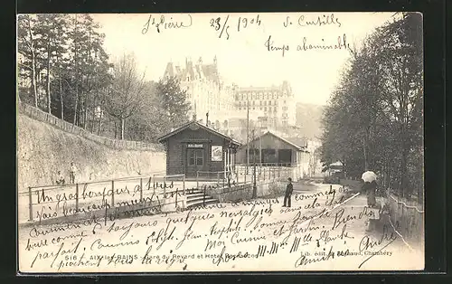 AK Aix-les-Bains, Gare du Revard et Hotel Bernascon, Abfahrt der Bergbahn