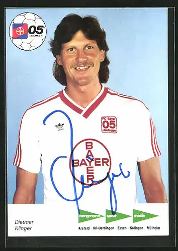 AK Fussballmannschaft des FC Bayer Uerdingen 05, Saison 1986 /87, Dietmar Klinger, Autograph