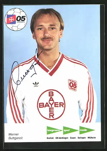 AK Fussballmannschaft des FC Bayer Uerdingen 05, Saison 1986 /87, Werner Buttgereit, Autograph