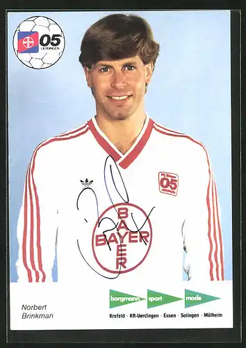 AK Fussballmannschaft des FC Bayer Uerdingen 05, Saison 1986 /87, Norbert Brinkmann, Autograph