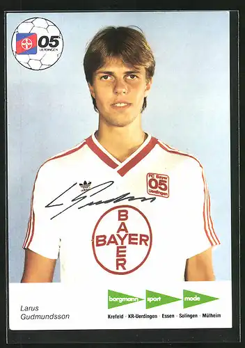 AK Fussballmannschaft des FC Bayer Uerdingen 05, Saison 1986 /87, Larus Gudmundsson, Autograph