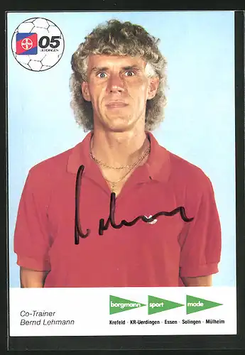 AK Fussballmannschaft des FC Bayer Uerdingen 05, Saison 1986 /87, Co-Trainer Bernd Lehmann, Autograph