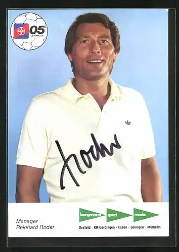 AK Fussballmannschaft des FC Bayer Uerdingen 05, Saison 1986 /87, Manager Reinhard Roder, Autograph