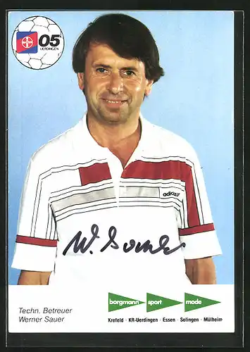 AK Fussballmannschaft des FC Bayer Uerdingen 05, Saison 1986 /87, Betreuer Werner Sauer, Autograph