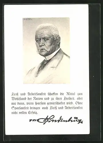 AK Paul von Hindenburg, Portrait und Zitat
