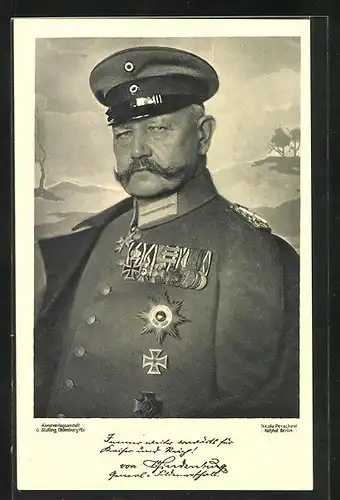 AK Paul von Hindenburg mit Schirmkappe