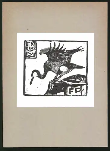 Exlibris F. P., auffliegender Wasservogel