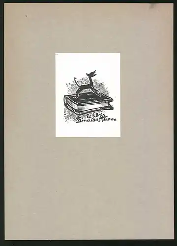 Exlibris Zindida Tamm, Hund springt auf einem Buch herum