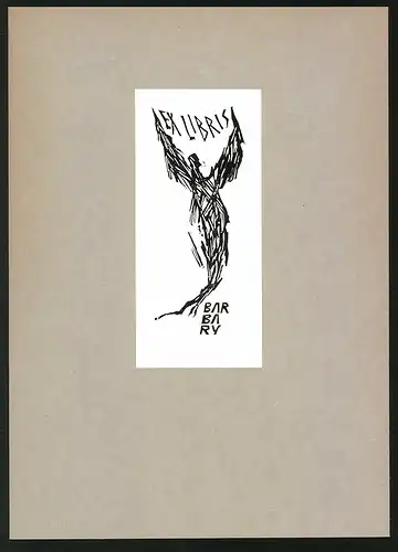 Exlibris Barbary, Figur reckt die Arme zum Himmel