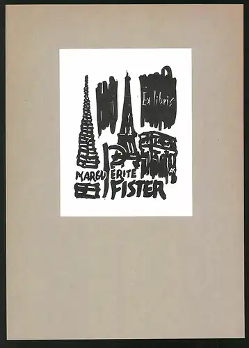 Exlibris Margu Perite Pfister, Eiffelturm & Triumphbogen zu Paris
