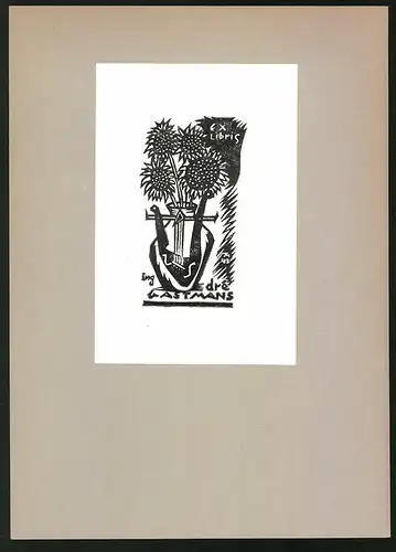 Exlibris Lieve Gastmans, Sonnenblumen mit einer Lyra