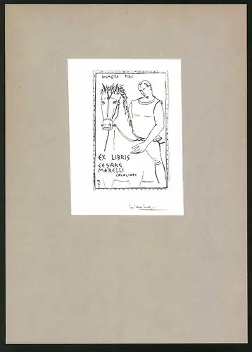 Exlibris Cesare Marelli, Jockey sitzt auf seinem Pferd