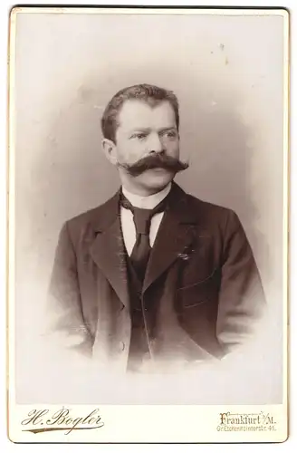 Fotografie H. Bogler, Frankfurt a. M., Gr. Eschenheimerstr. 41, Portrait Mann im Anzug mit voluminösem Walrossbart