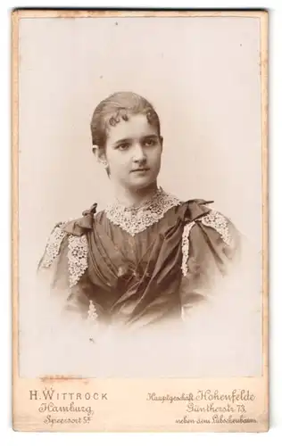 Fotografie H. Wittrock, Hamburg, Speersort 5, junges Fräulein in Puffärmelkleid