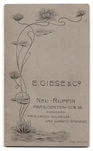 Fotografie E. Giese & Co., Neuruppin, Präsidenten-Strasse 28, bürgerliche Dame mit toupiertem Haar