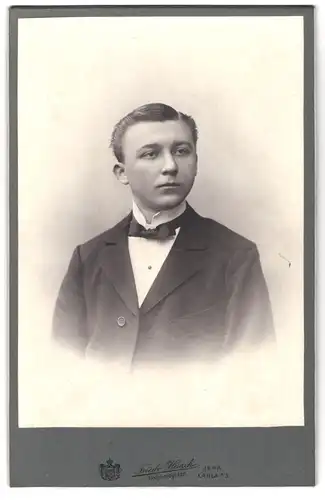 Fotografie Friedr. Haack, Jena, Am Gymnasium, Portrait junger Mann im Anzug mit Fliege