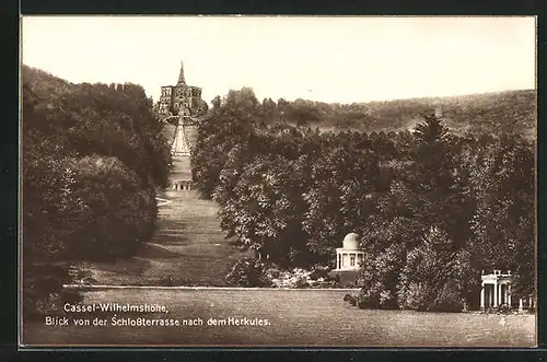 AK Kassel-Wilhelmshöhe, Blick von der Schlossterrasse nach dem Herkules