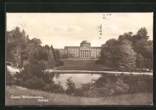 AK Kassel-Wilhelmshöhe, Schloss vom Teich aus gesehen