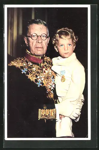 AK König Gustaf VI Adolf von Schweden mit Prinz Carl-Gustaf