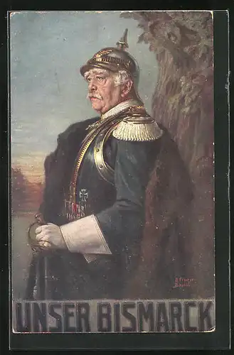 Künstler-AK Fürst Bismarck in Uniform mit Harnisch