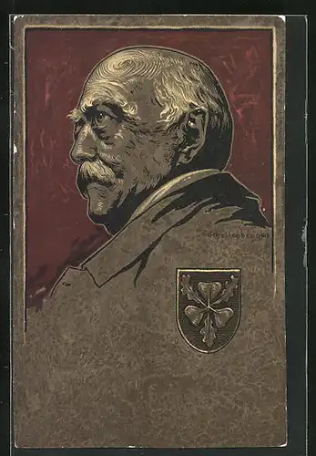 Künstler-AK Portrait von Fürst Otto von Bismarck, Wappen