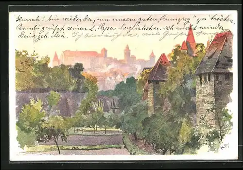 Künstler-AK Heinrich Kley: Nürnberg, Blick vom Spittlertorgraben