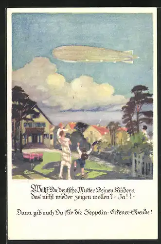 Künstler-AK Otto Amtsberg: Mutter und Kind sind erfreut über Zeppelin